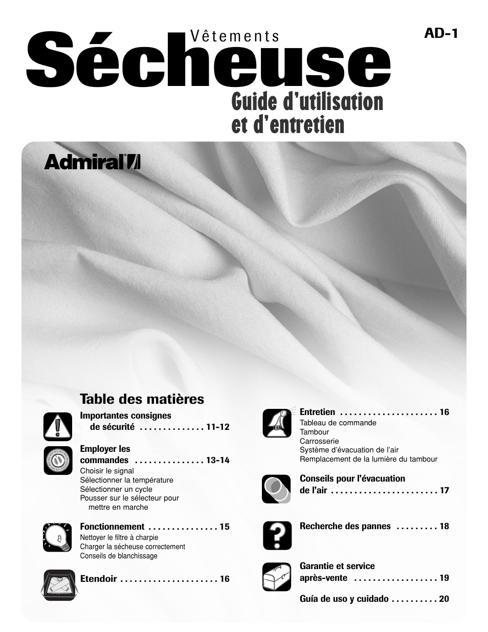 Sécheuse, Guide d’utilisation et d’entretien | Admiral AD-1 User Manual | Page 11 / 32