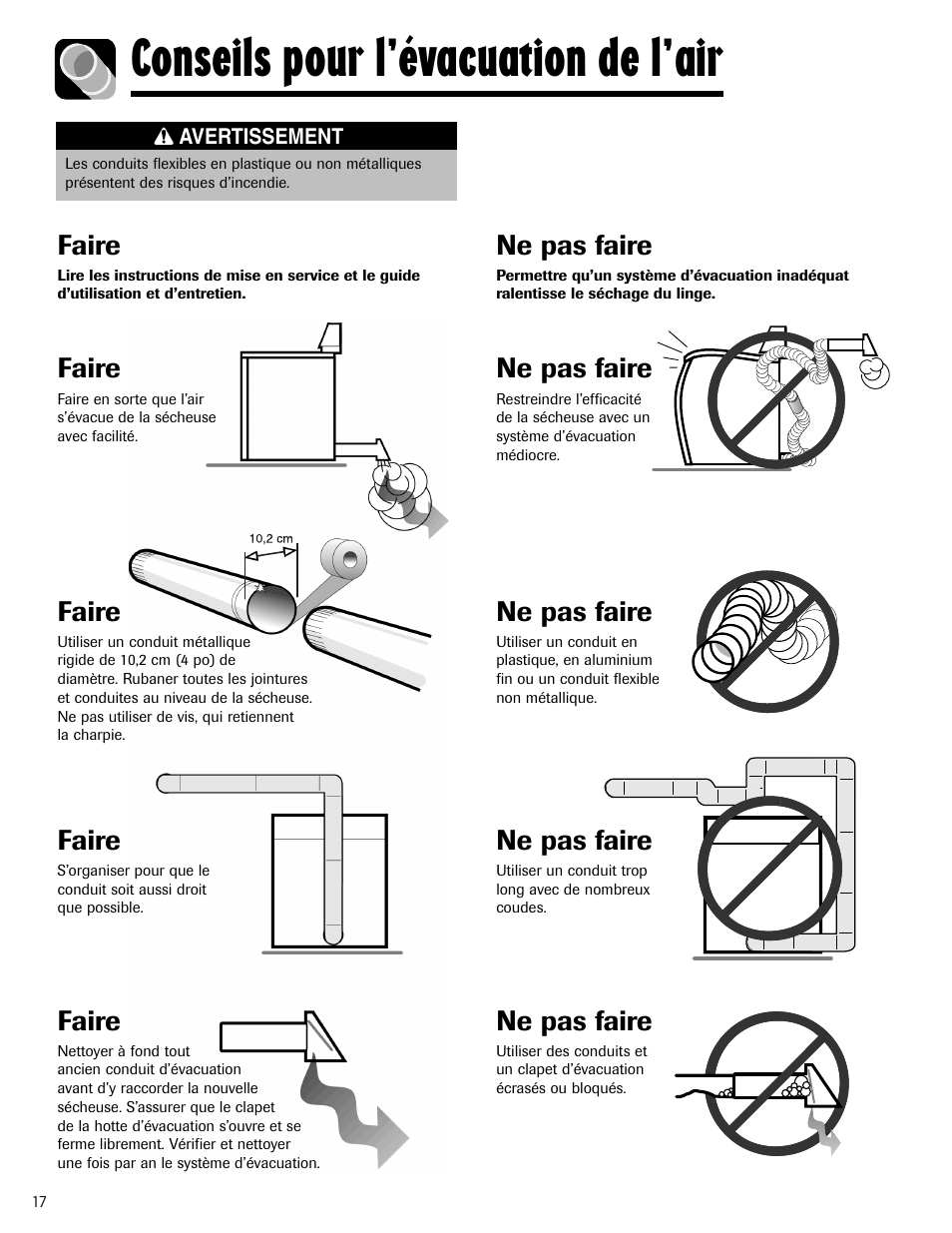 Conseils pour l’évacuation de l’air, Faire, Ne pas faire | Admiral AD-1 User Manual | Page 18 / 32