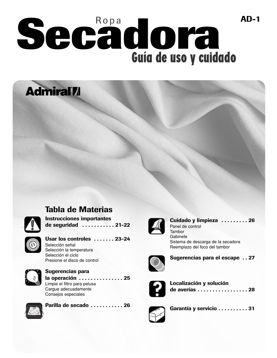 Secadora, Guía de uso y cuidado, R o p a | Admiral AD-1 User Manual | Page 21 / 32