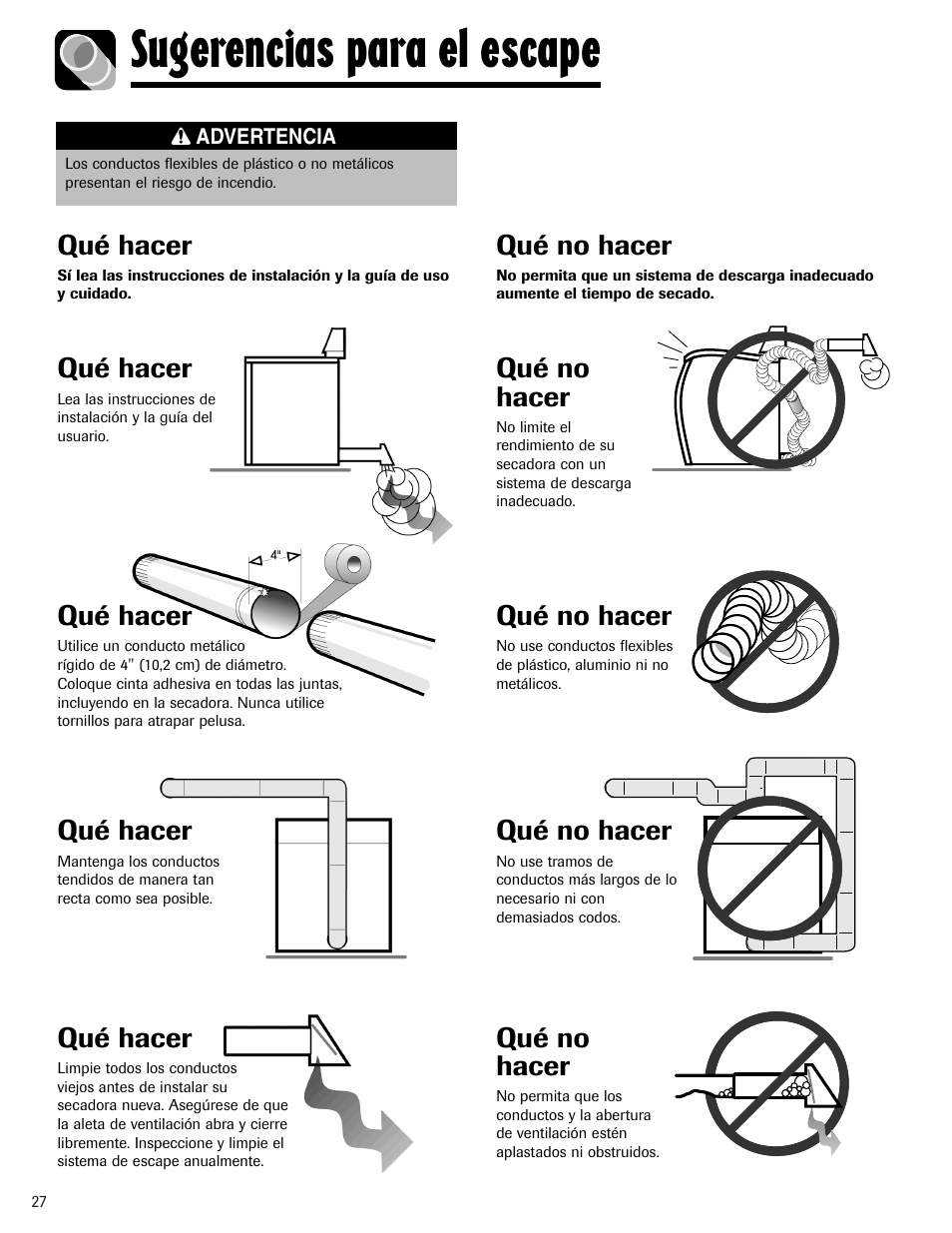 Sugerencias para el escape, Qué hacer, Qué no hacer | Admiral AD-1 User Manual | Page 28 / 32