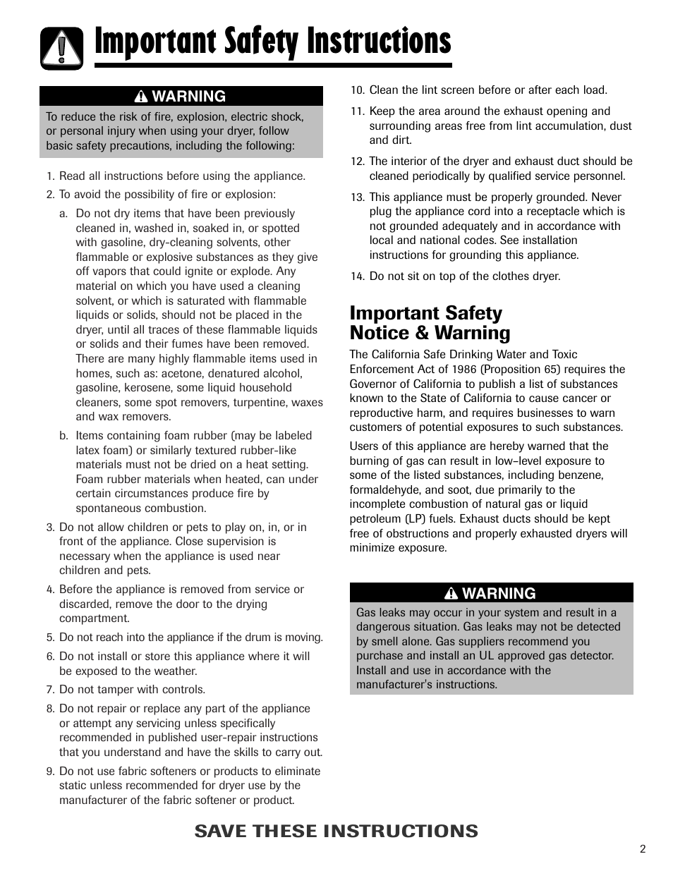 Important safety instructions, Important safety notice & warning, Save these instructions | Admiral AD-1 User Manual | Page 3 / 32
