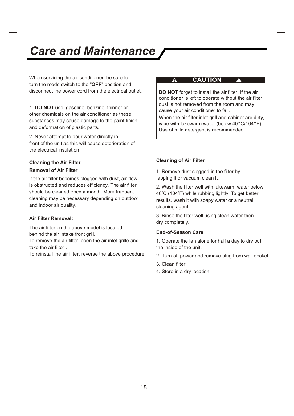 Т³гж 16, Care and maintenance | Admiral AAW-24CM3FHU User Manual | Page 16 / 35