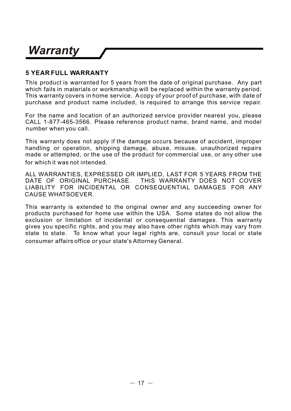 Warranty | Admiral AAW-24CM3FHU User Manual | Page 18 / 35