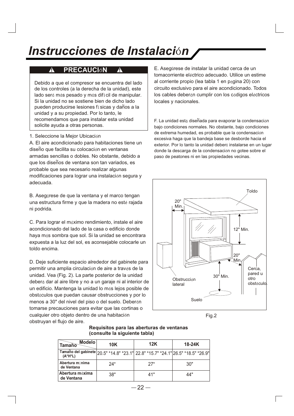 Instrucciones de instalaci n, Precauci n | Admiral AAW-24CM3FHU User Manual | Page 23 / 35