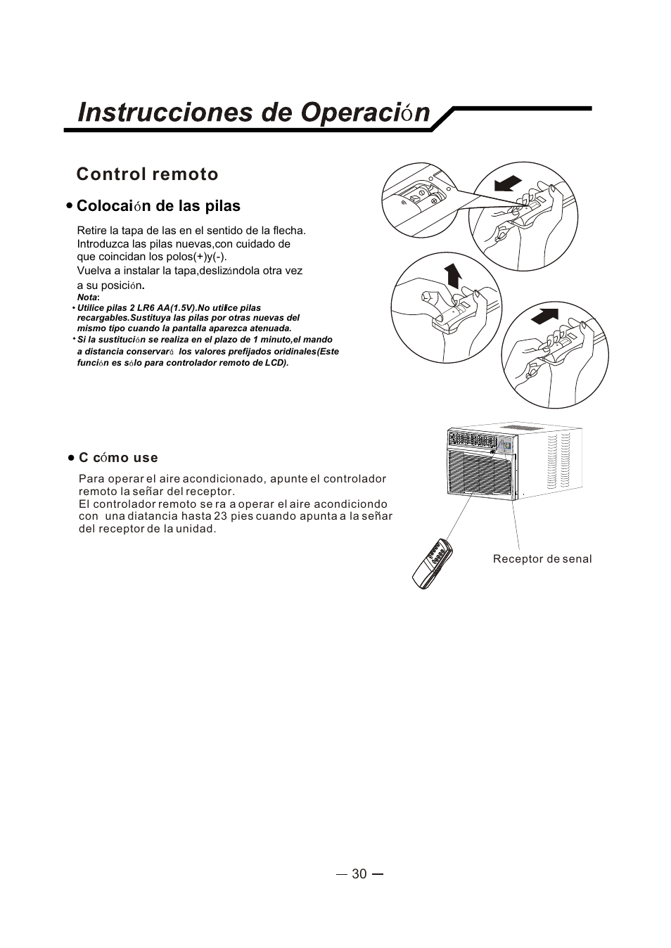 Control remoto, Colocai n de las pilas | Admiral AAW-24CM3FHU User Manual | Page 31 / 35