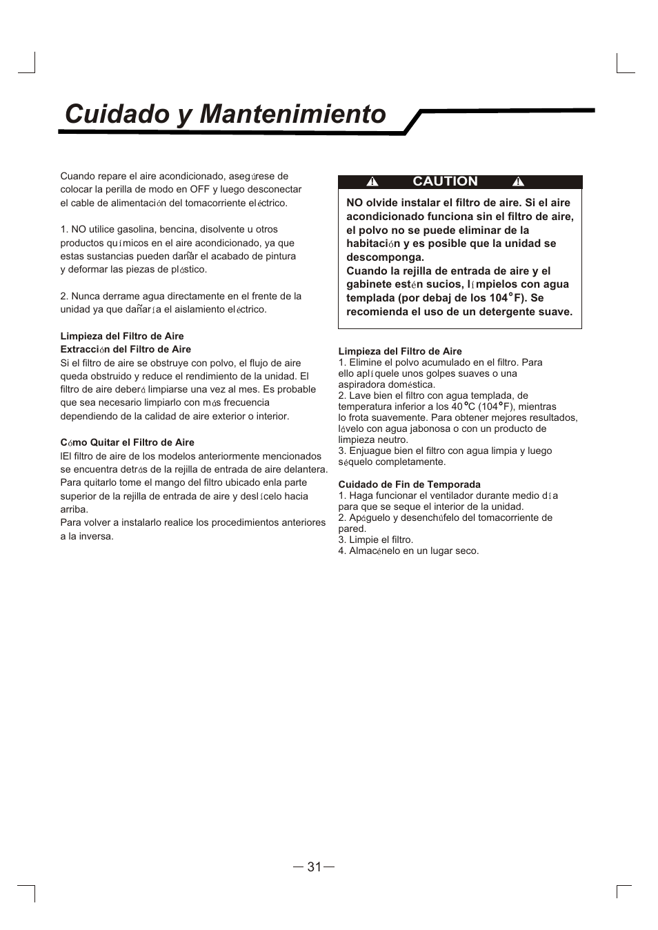 Cuidado y mantenimiento | Admiral AAW-24CM3FHU User Manual | Page 32 / 35