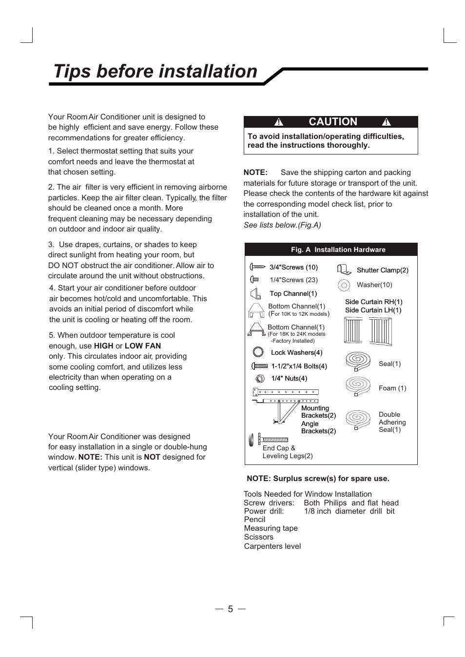 Т³гж 6, Tips before installation, Caution | Admiral AAW-24CM3FHU User Manual | Page 6 / 35