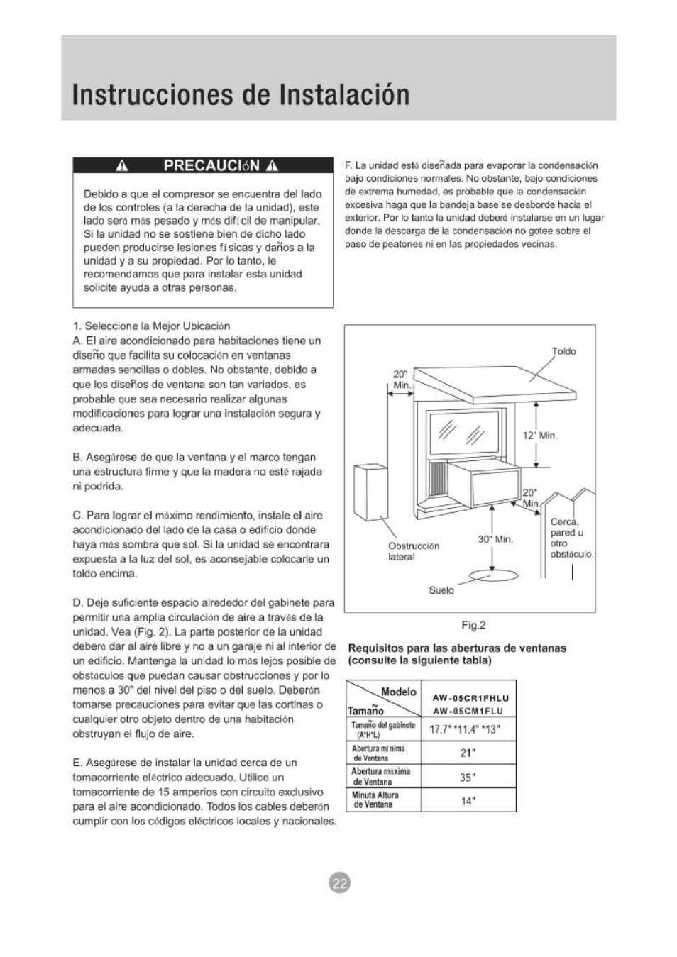 Precaución a | Admiral AW-05CR1FHLU User Manual | Page 23 / 36