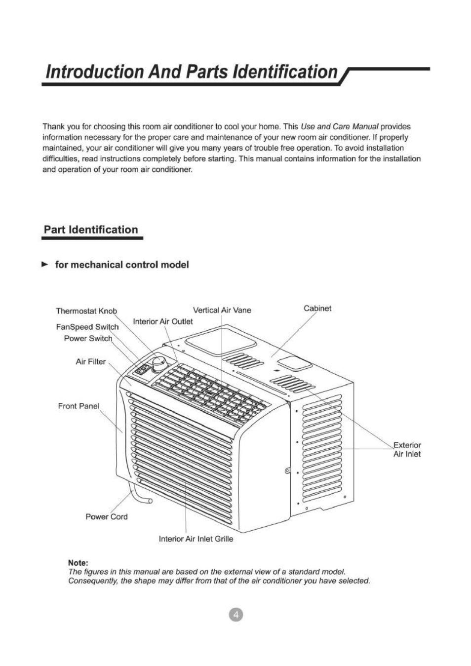 Introduction and parts identification, For mechanical control model, Introduction and parts identification -5 | Part identification | Admiral AW-05CR1FHLU User Manual | Page 5 / 36