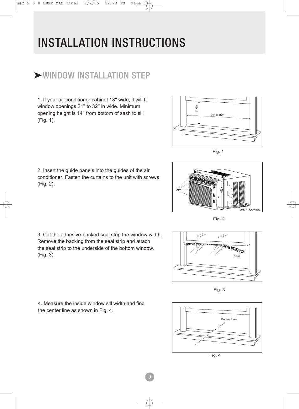 Installation instructions, Window installation step | Admiral AAW-08DR1FHU User Manual | Page 11 / 34