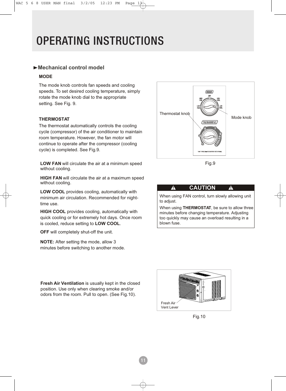 Operating instructions | Admiral AAW-08DR1FHU User Manual | Page 13 / 34