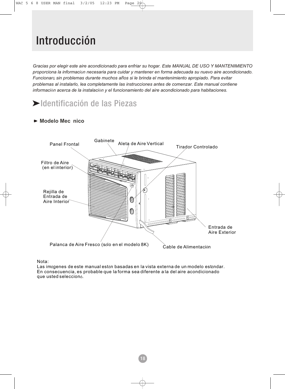 Introducción, Identificación de las piezas | Admiral AAW-08DR1FHU User Manual | Page 20 / 34
