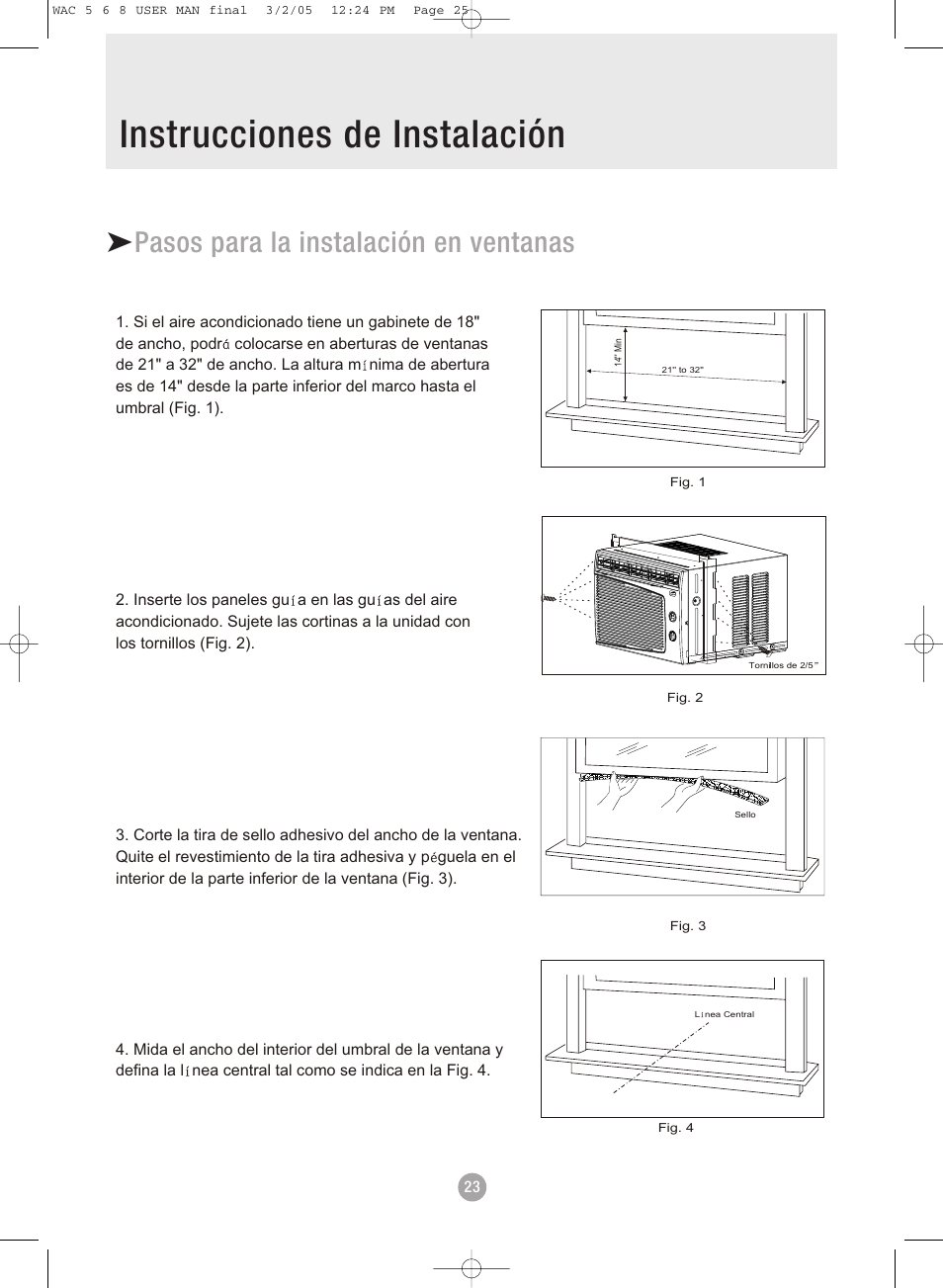 Instrucciones de instalación, Pasos para la instalación en ventanas, Pasos para la instalaci n en ventanas | Admiral AAW-08DR1FHU User Manual | Page 25 / 34