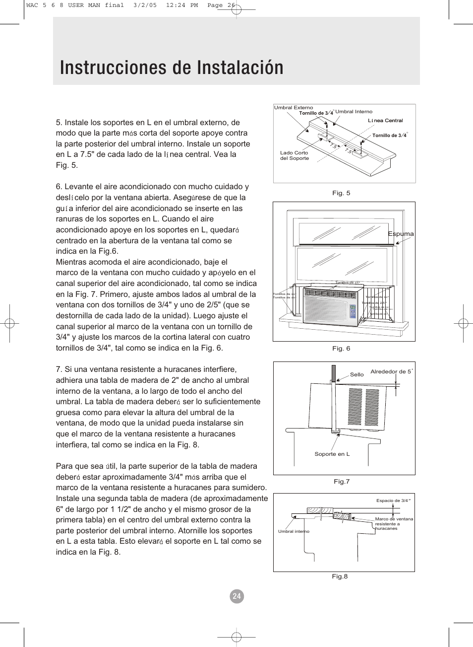 Instrucciones de instalación, Mode timer fan airconditioner | Admiral AAW-08DR1FHU User Manual | Page 26 / 34