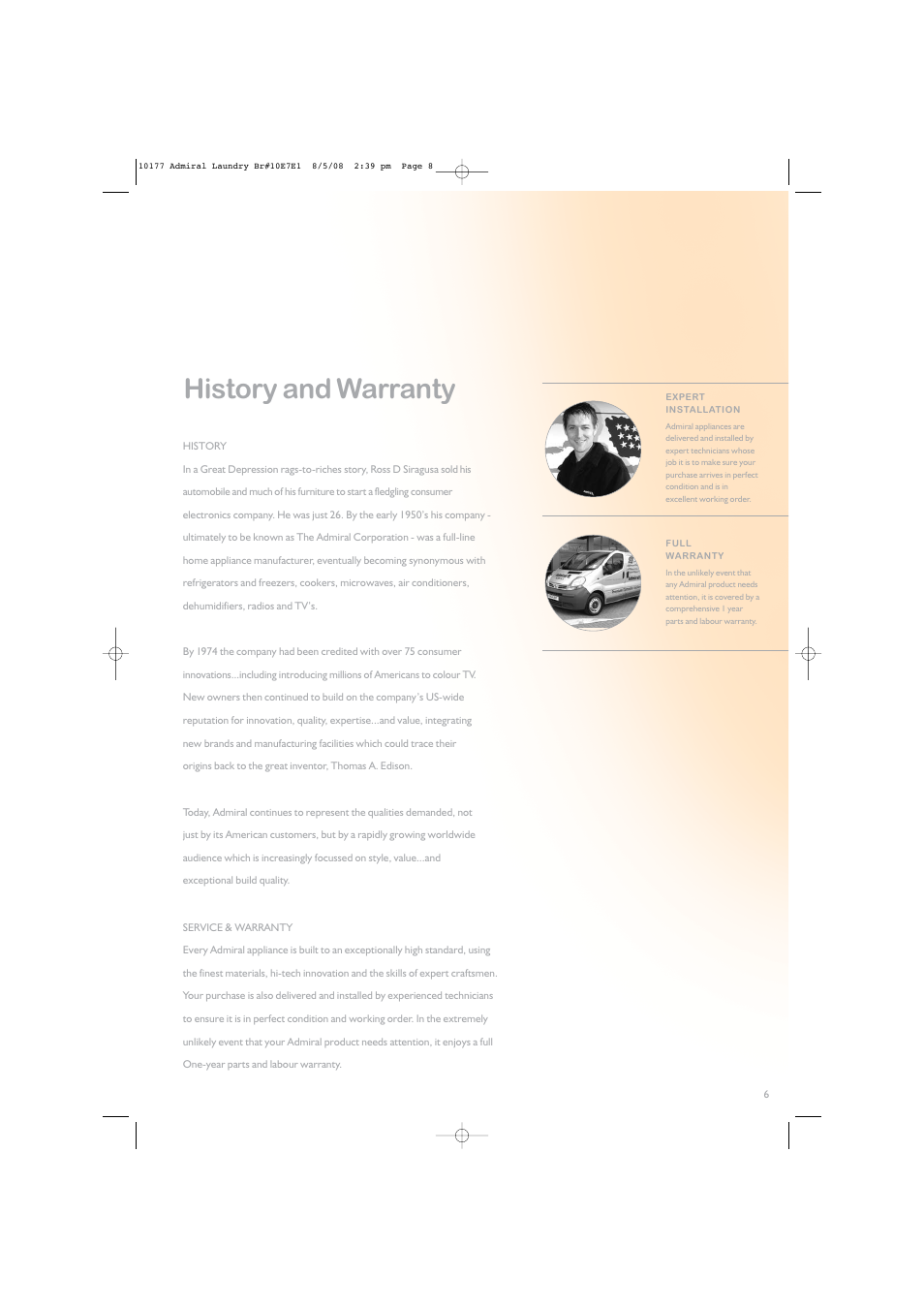 History and warranty | Admiral 3RATW3005TQ User Manual | Page 6 / 7