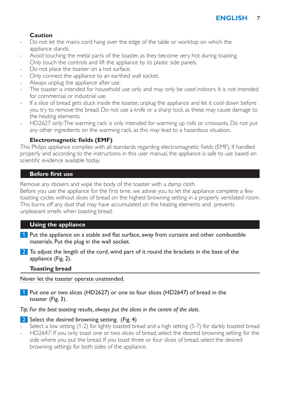 Philips Toaster User Manual | Page 7 / 60