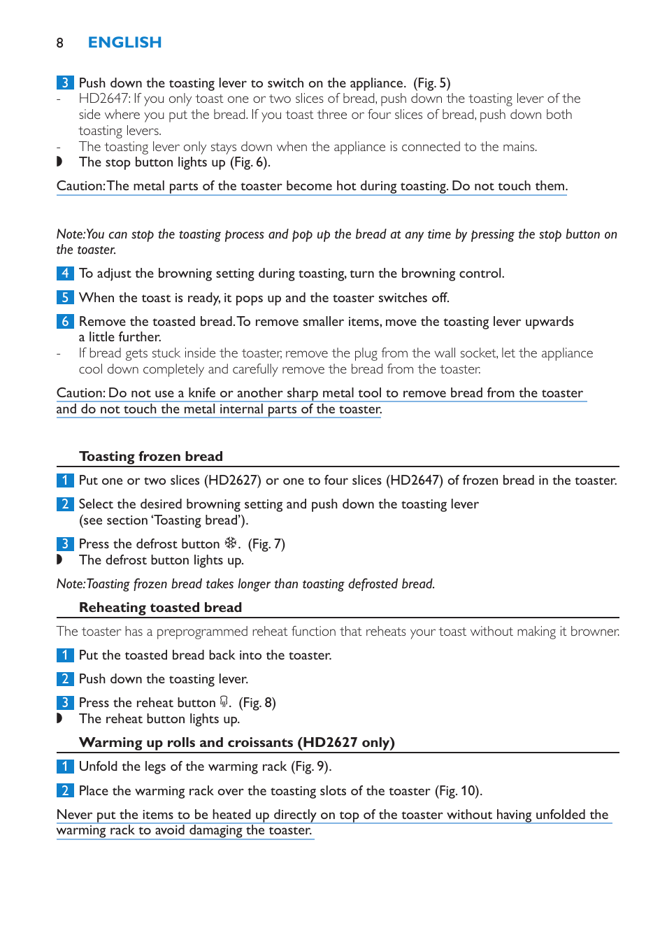 Philips Toaster User Manual | Page 8 / 60