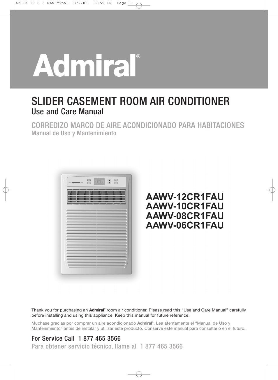 Admiral AAWV-06CR1FAU User Manual | 28 pages