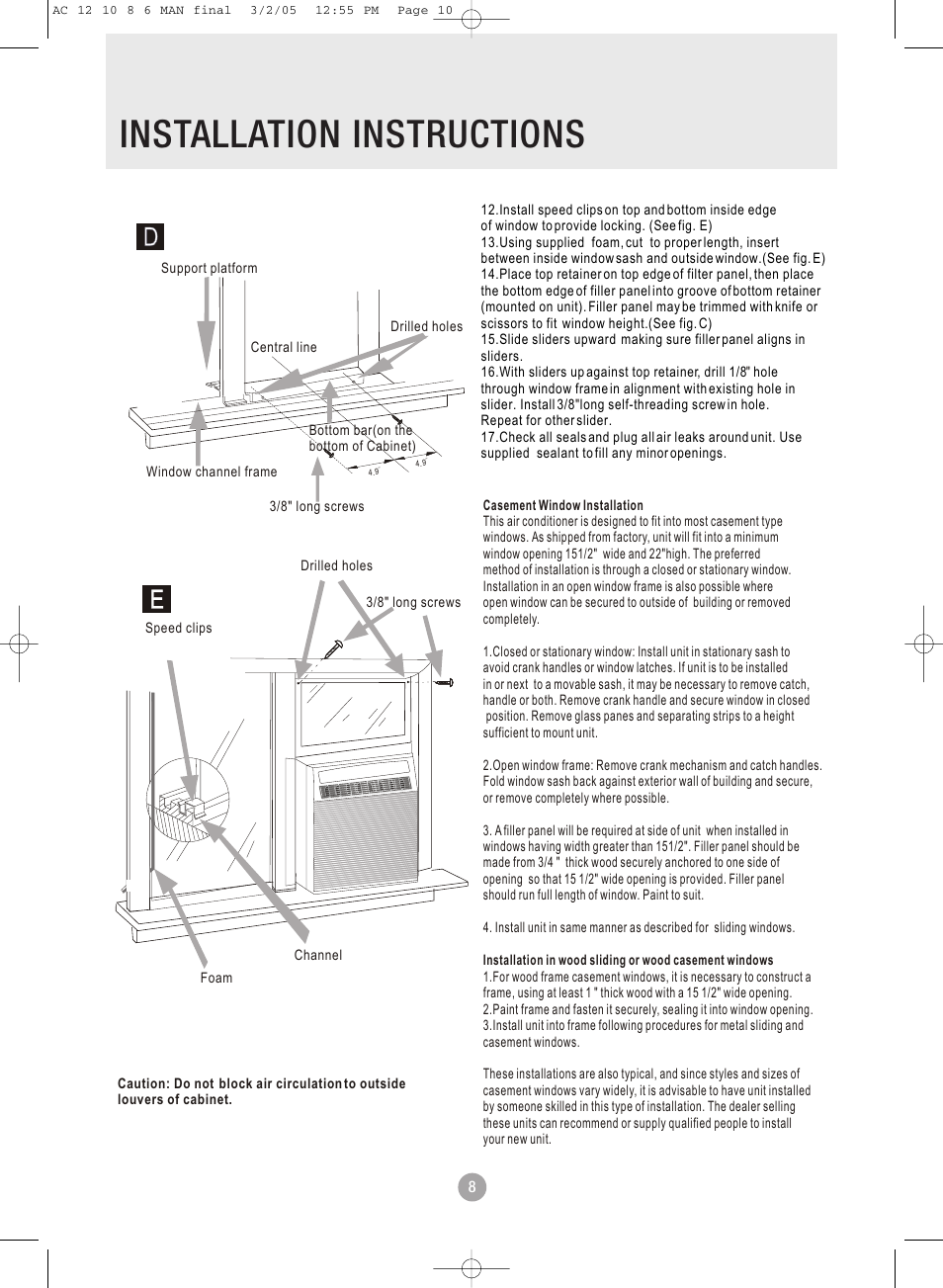 Installation instructions, Installation | Admiral AAWV-06CR1FAU User Manual | Page 10 / 28