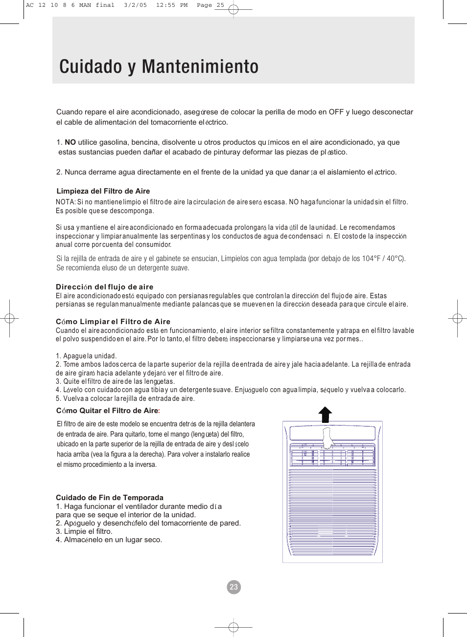 Table of contents cuidado y mantenimiento | Admiral AAWV-06CR1FAU User Manual | Page 25 / 28