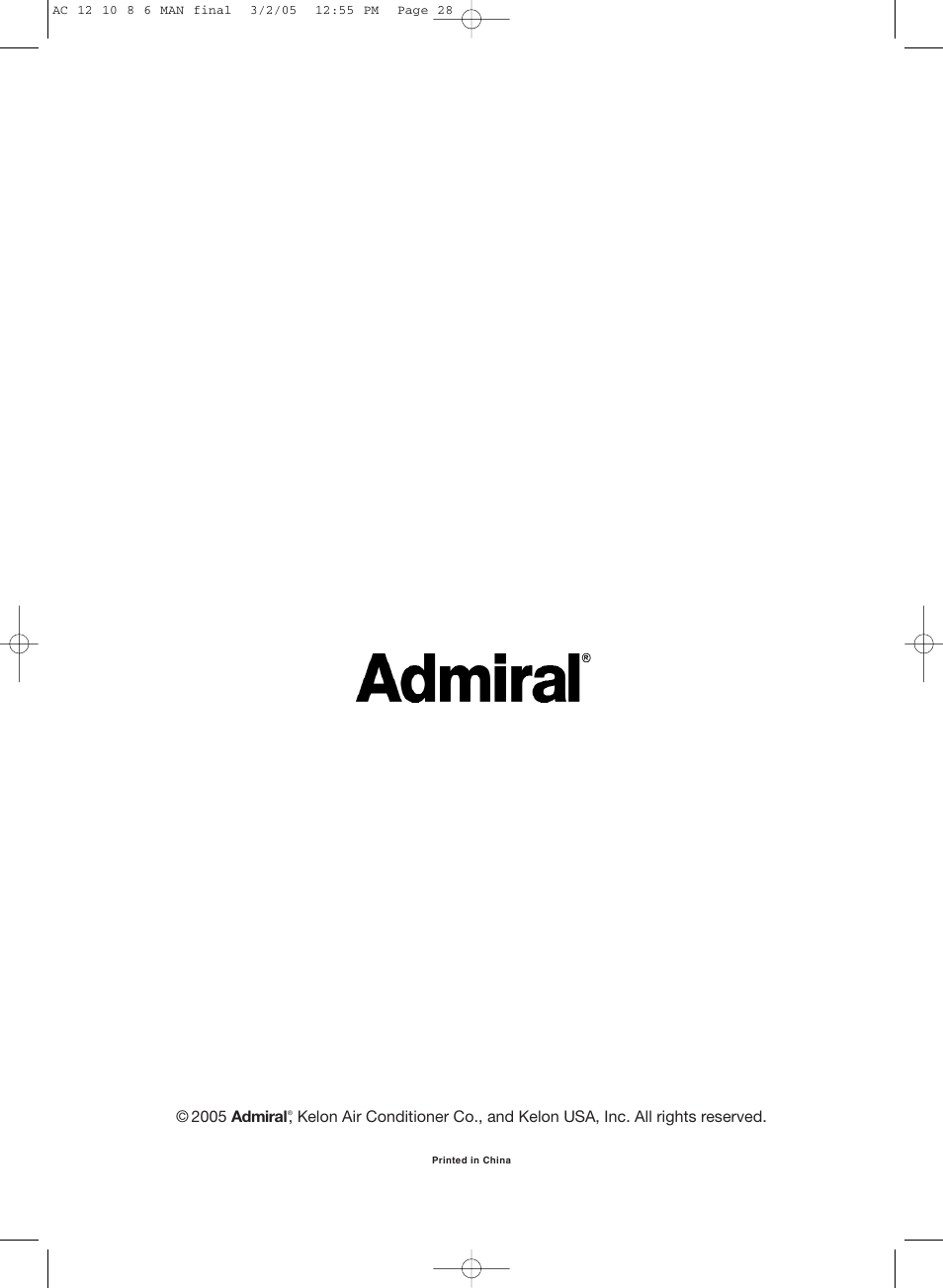 2005 admiral | Admiral AAWV-06CR1FAU User Manual | Page 28 / 28