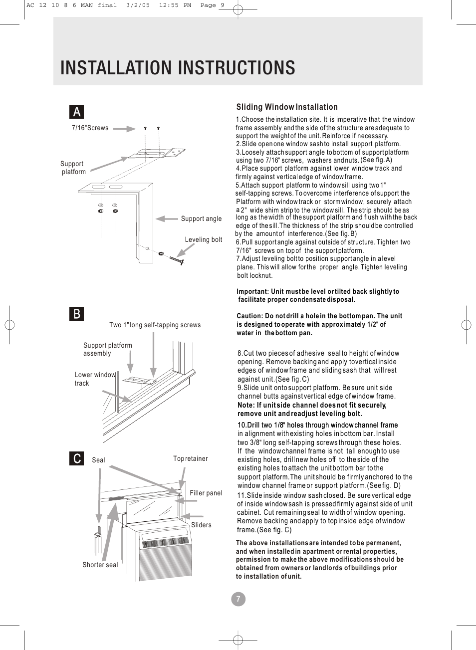 Installation instructions, Bc a | Admiral AAWV-06CR1FAU User Manual | Page 9 / 28