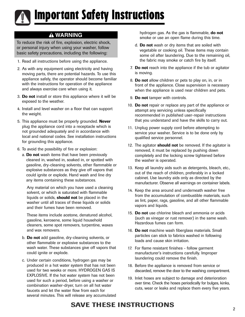 Important safety instructions, Save these instructions, Warning | Admiral AAV-3 User Manual | Page 3 / 13