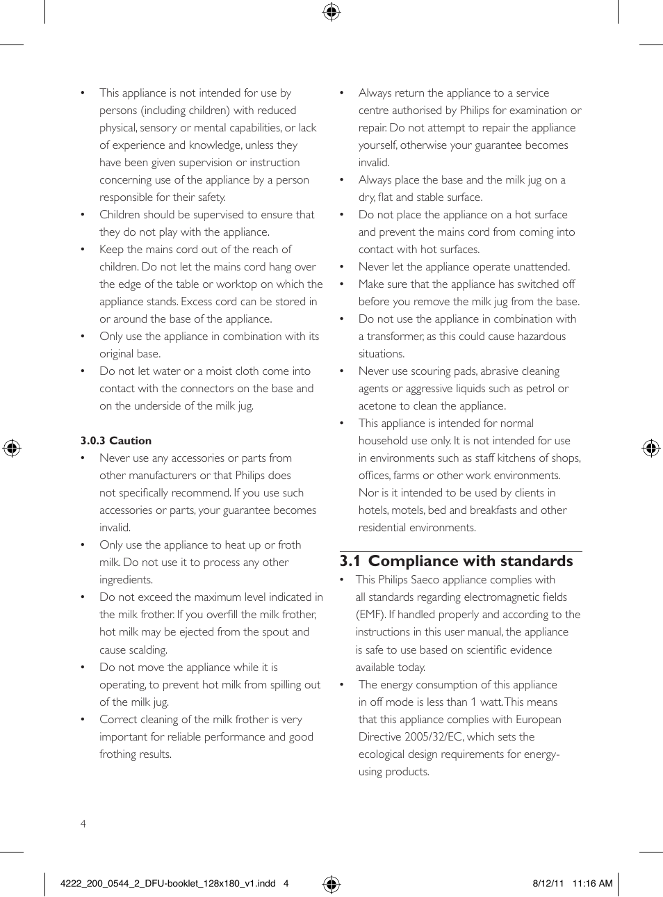 1 compliance with standards | Philips Saeco Milchaufschäumer User Manual | Page 4 / 104