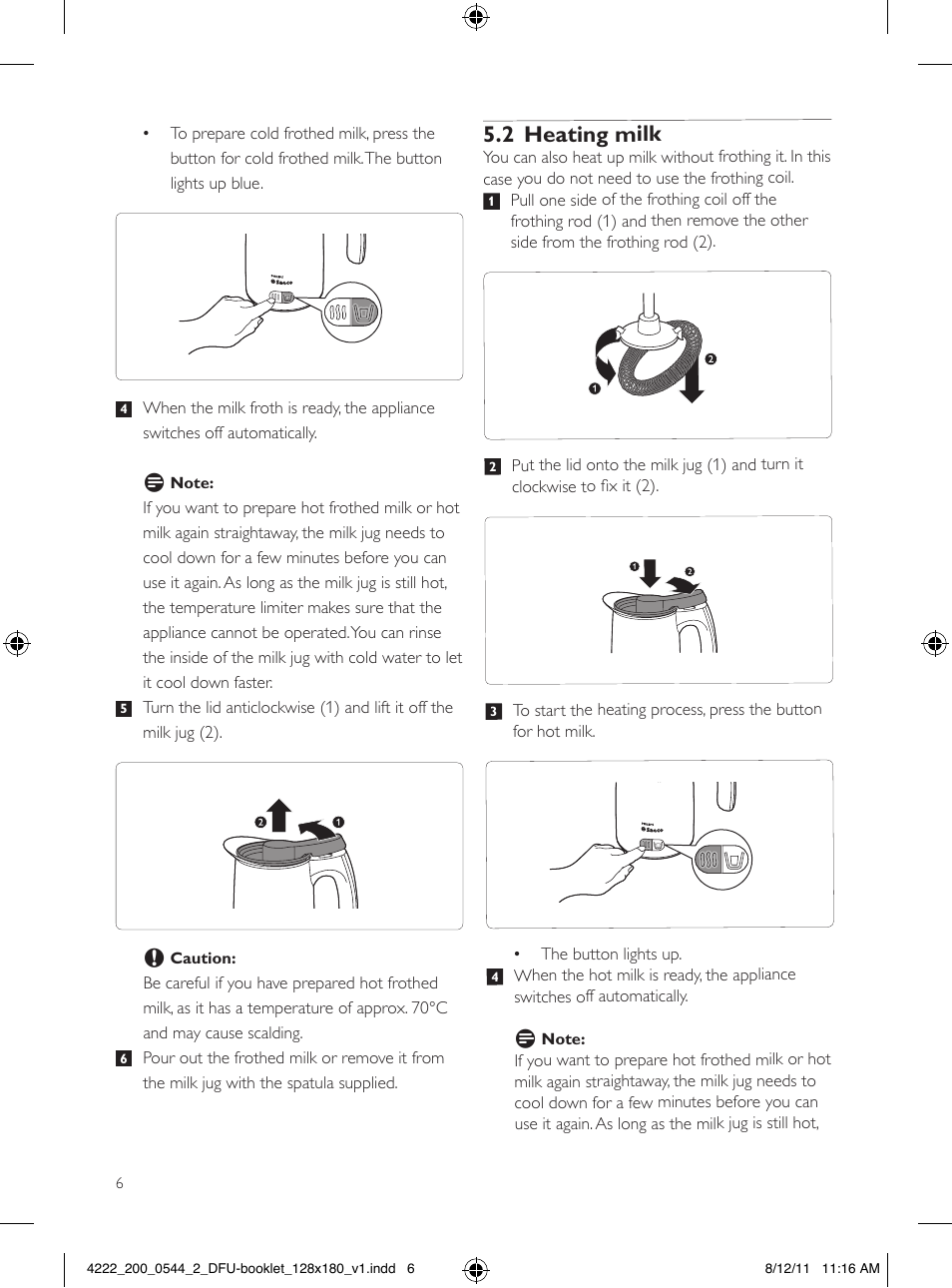 2 heating milk | Philips Saeco Milchaufschäumer User Manual | Page 6 / 104