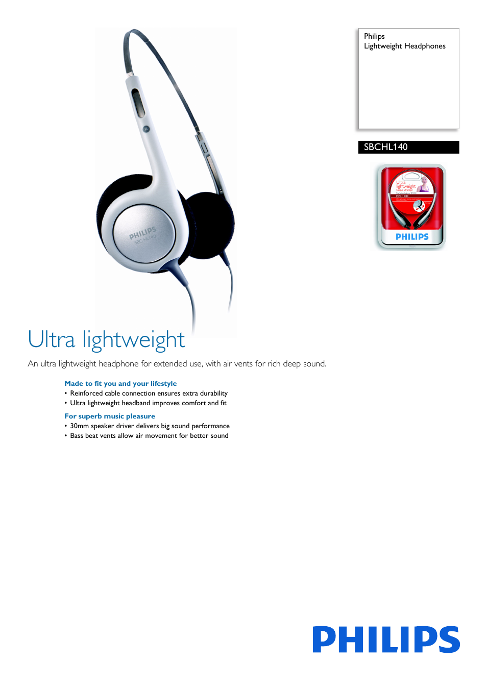 Philips Leichter Kopfhörer User Manual | 2 pages