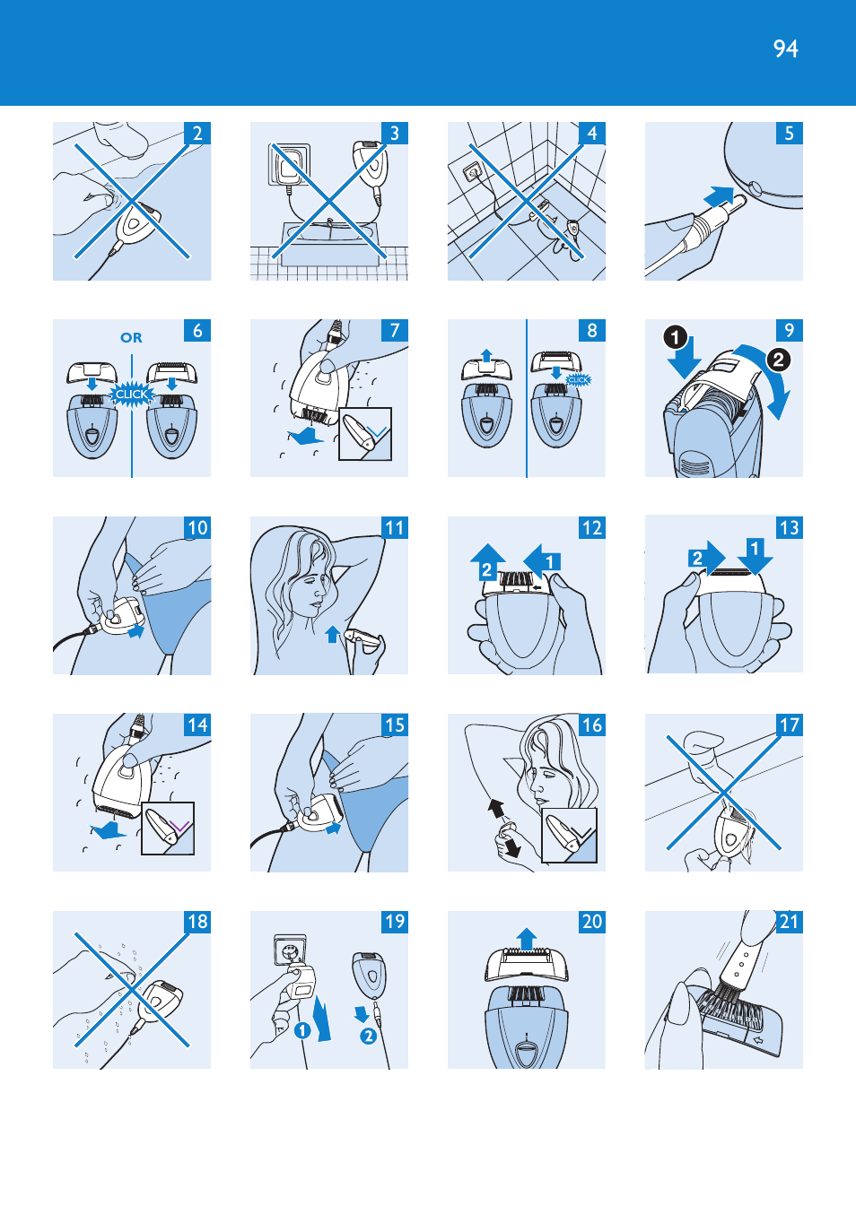 Philips Satinelle Epilierer User Manual | Page 94 / 96