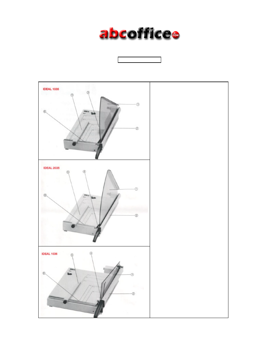 ABC Office IDEAL Cutters 1036 User Manual | 2 pages