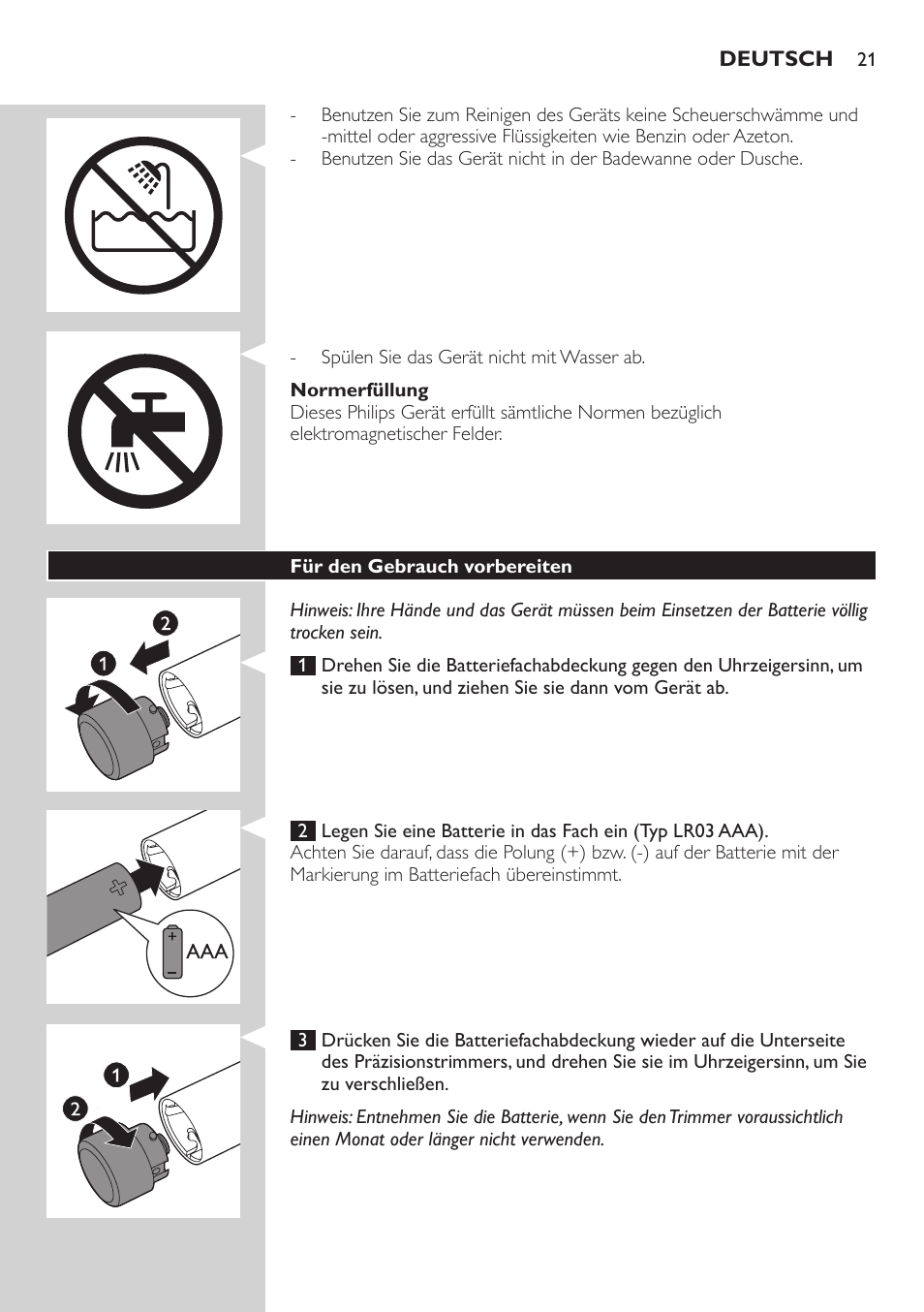 Philips Präzisionstrimmer User Manual | Page 21 / 108