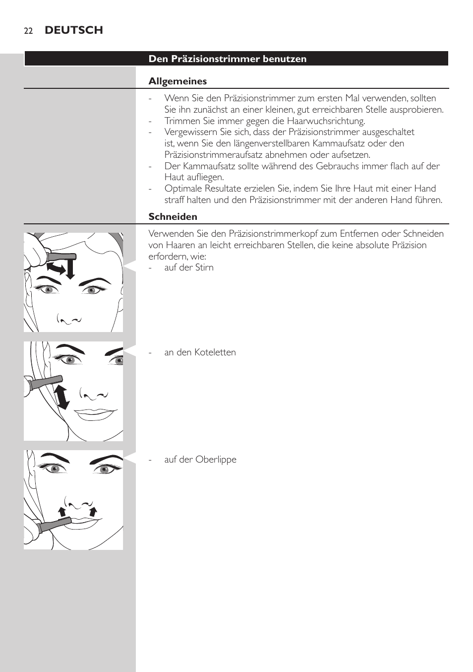 Philips Präzisionstrimmer User Manual | Page 22 / 108