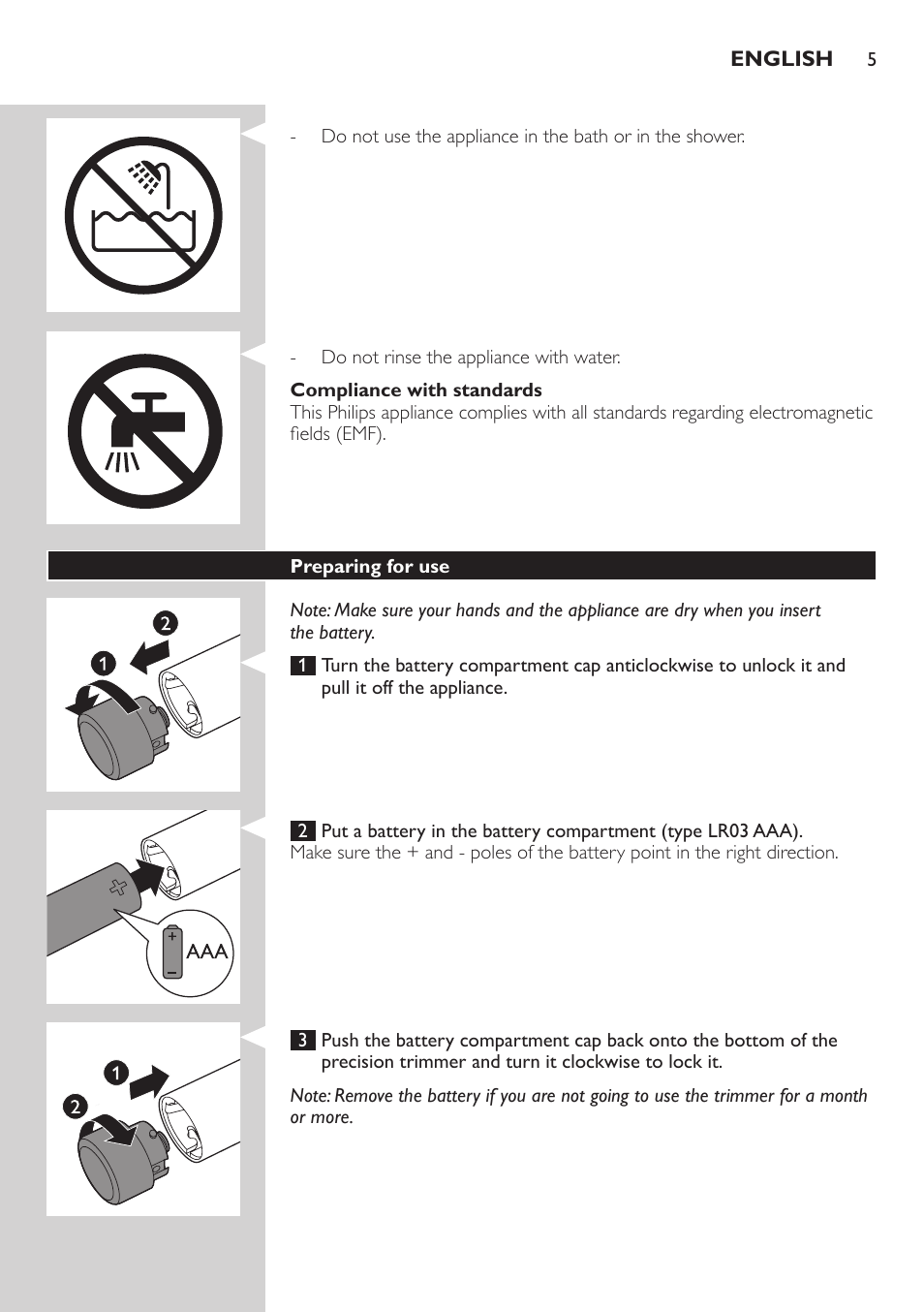 Philips Präzisionstrimmer User Manual | Page 5 / 108