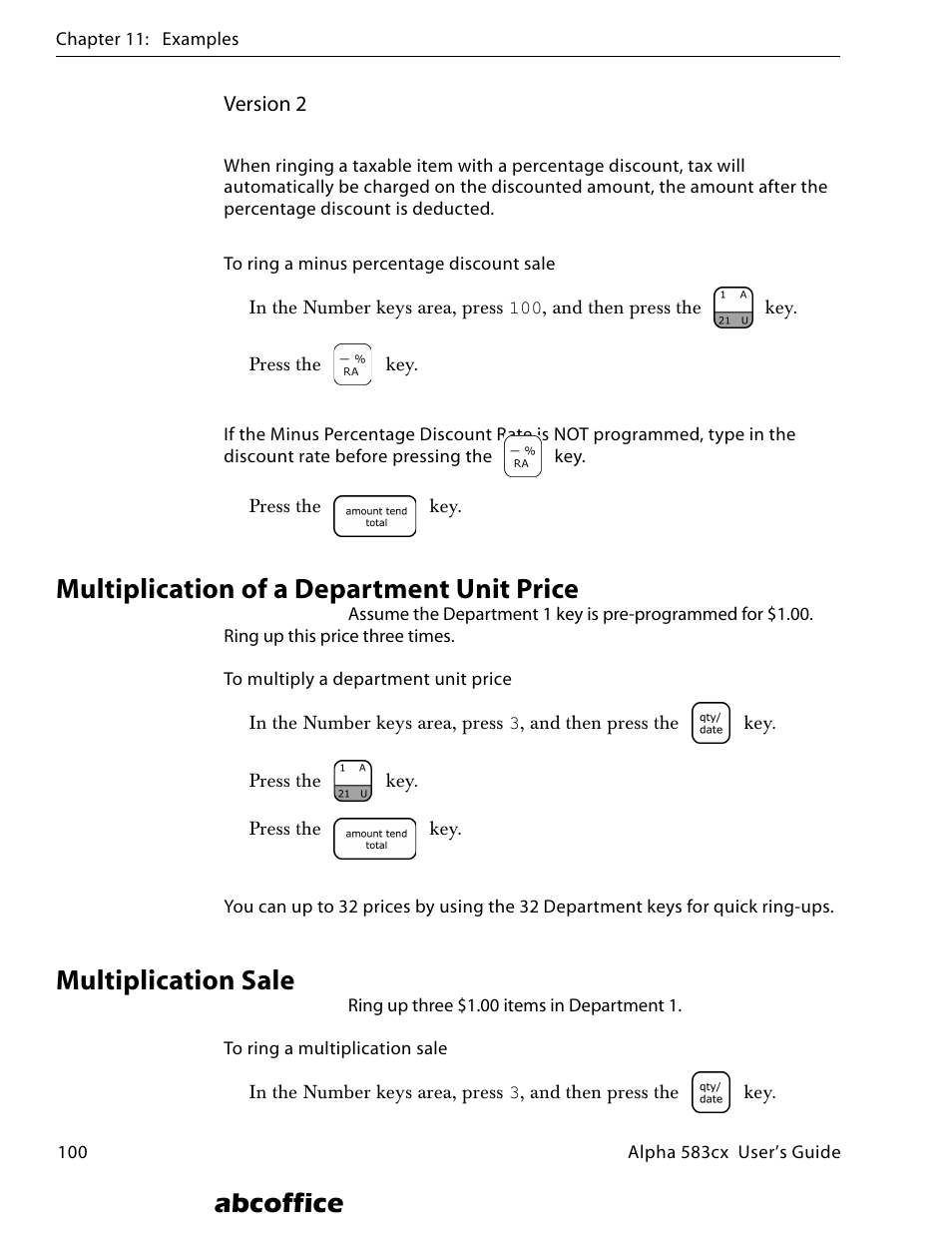 Multiplication of a department unit price, Multiplication sale, Abcoffice | ABC Office ROYAL Alpha 583cx User Manual | Page 106 / 138