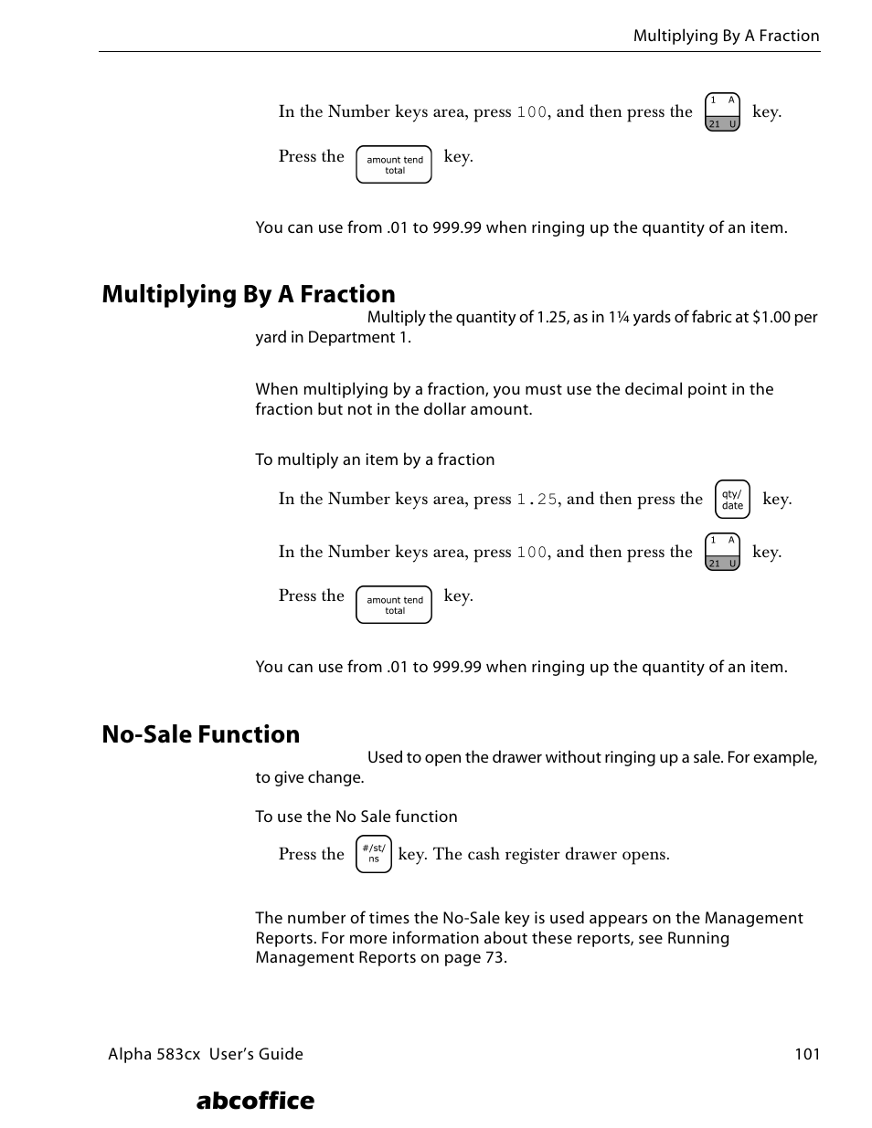 Multiplying by a fraction, No-sale function, Abcoffice | ABC Office ROYAL Alpha 583cx User Manual | Page 107 / 138