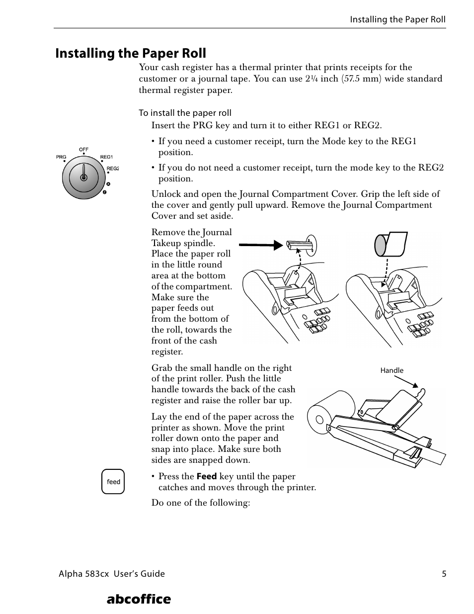 Installing the paper roll, Abcoffice | ABC Office ROYAL Alpha 583cx User Manual | Page 11 / 138