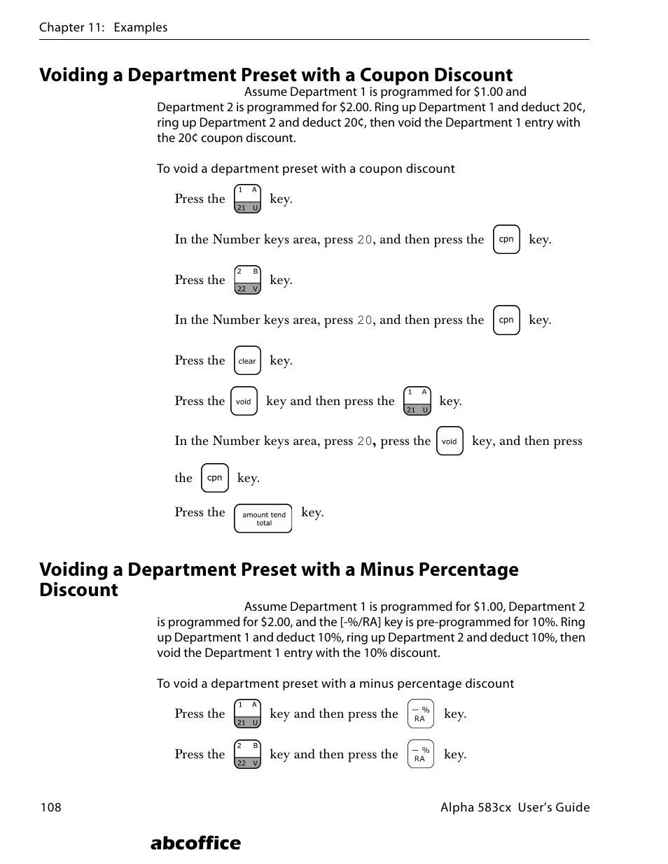 Voiding a department preset with a coupon discount, Abcoffice | ABC Office ROYAL Alpha 583cx User Manual | Page 114 / 138