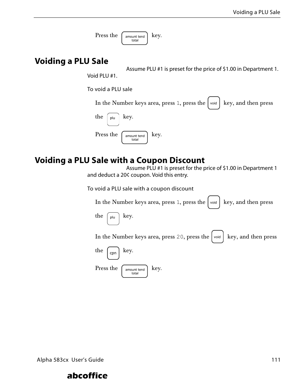 Voiding a plu sale, Voiding a plu sale with a coupon discount, Abcoffice | ABC Office ROYAL Alpha 583cx User Manual | Page 117 / 138