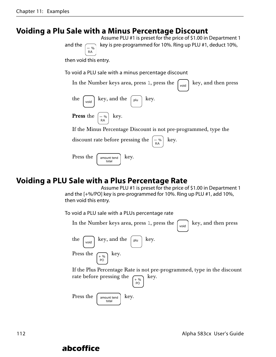 Voiding a plu sale with a plus percentage rate, Abcoffice | ABC Office ROYAL Alpha 583cx User Manual | Page 118 / 138