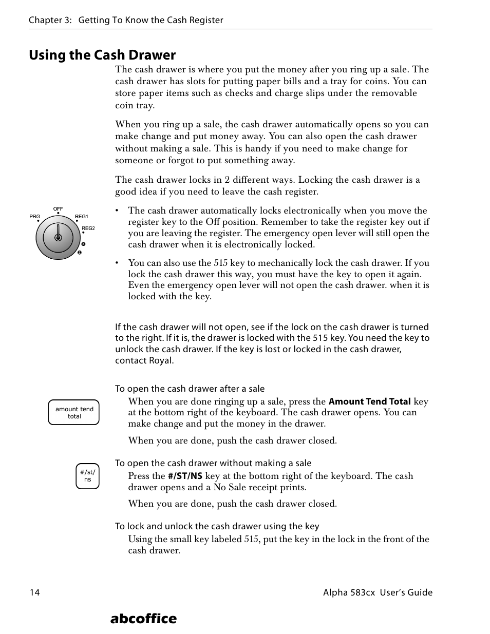 Using the cash drawer, Abcoffice | ABC Office ROYAL Alpha 583cx User Manual | Page 20 / 138