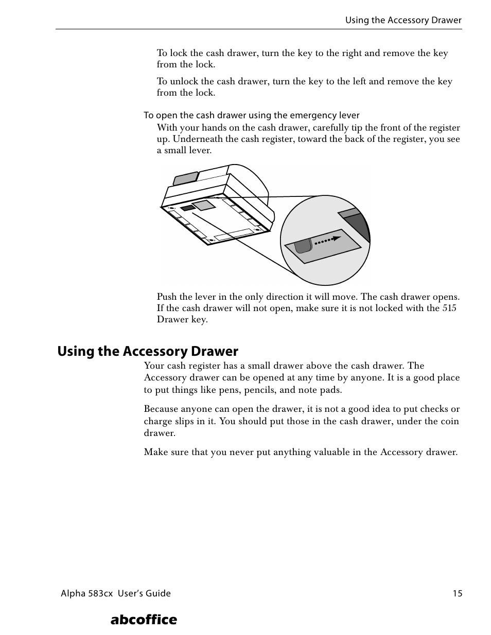 Using the accessory drawer, Abcoffice | ABC Office ROYAL Alpha 583cx User Manual | Page 21 / 138