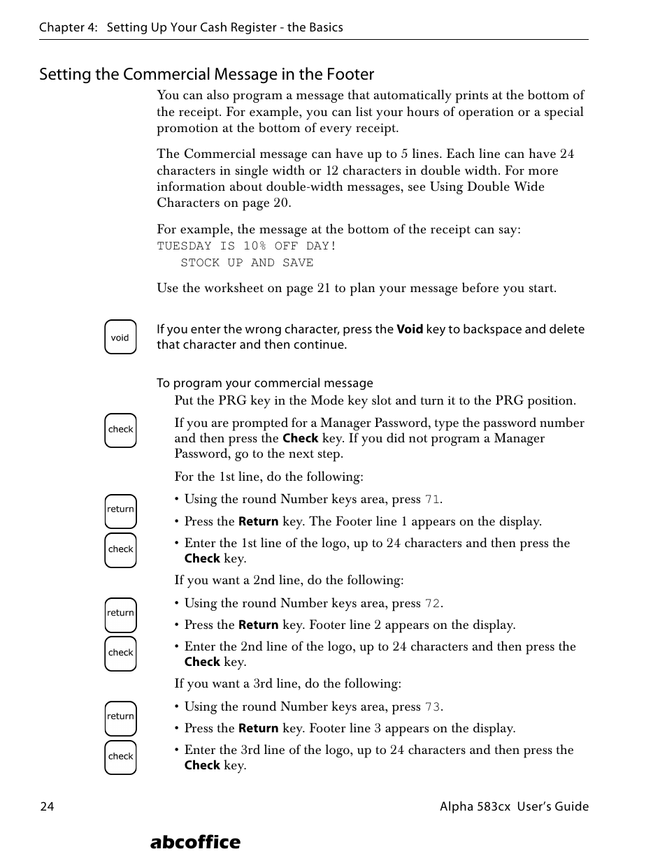 Setting the commercial message in the footer, Abcoffice | ABC Office ROYAL Alpha 583cx User Manual | Page 30 / 138