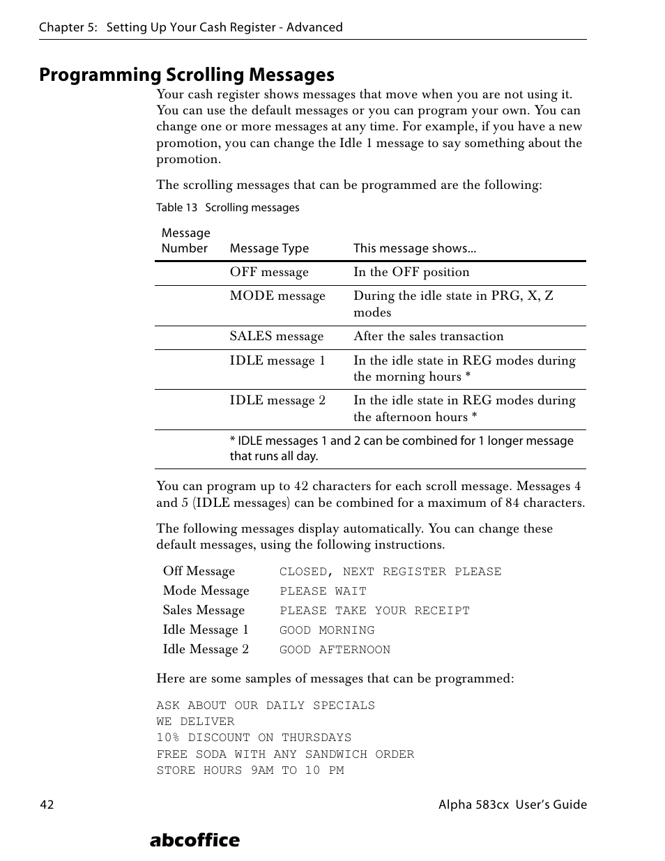 Programming scrolling messages, Abcoffice | ABC Office ROYAL Alpha 583cx User Manual | Page 48 / 138