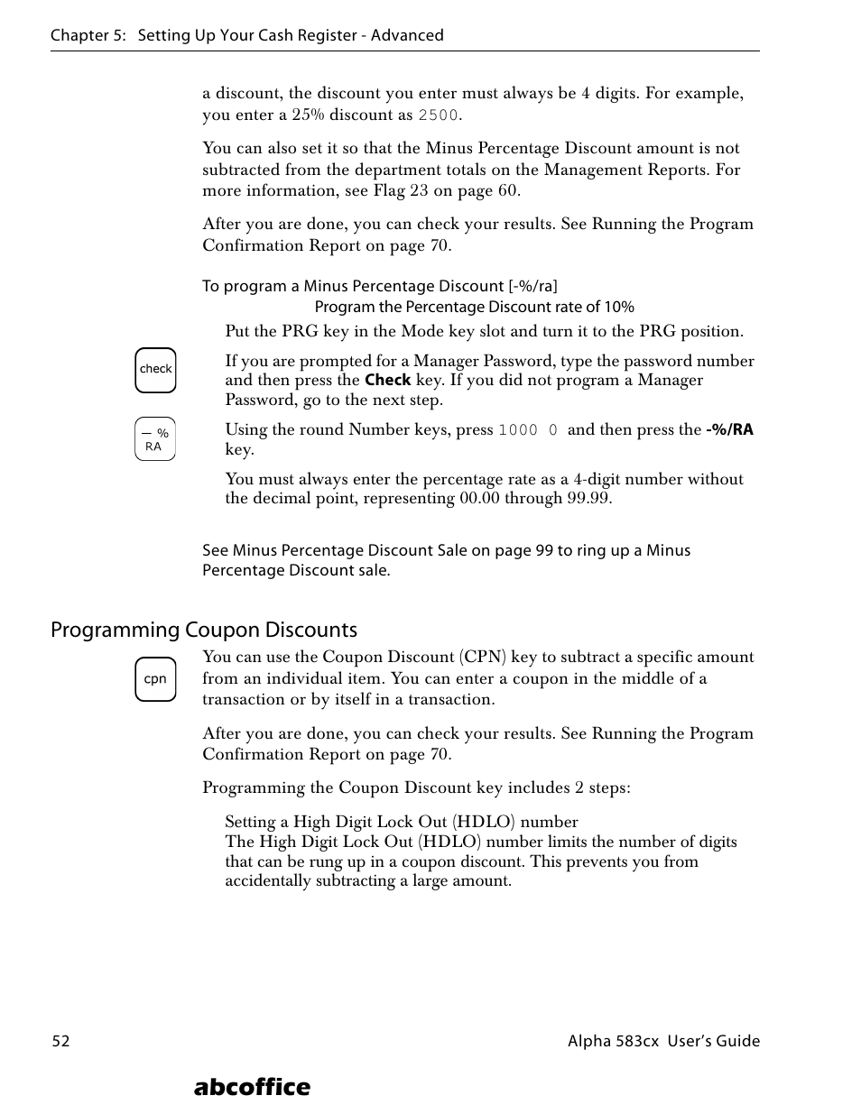 Programming coupon discounts, Abcoffice | ABC Office ROYAL Alpha 583cx User Manual | Page 58 / 138