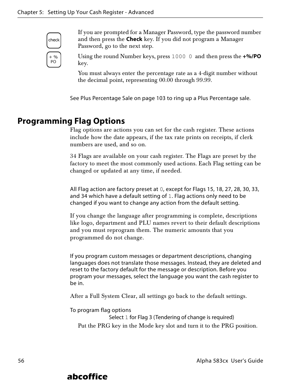 Programming flag options, Abcoffice | ABC Office ROYAL Alpha 583cx User Manual | Page 62 / 138