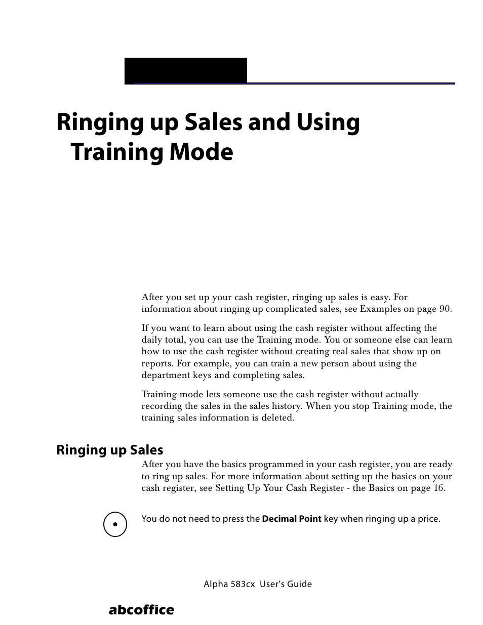Ringing up sales and using training mode, Ringing up sales, 6 ringing up sales and using training mode | ABC Office ROYAL Alpha 583cx User Manual | Page 68 / 138