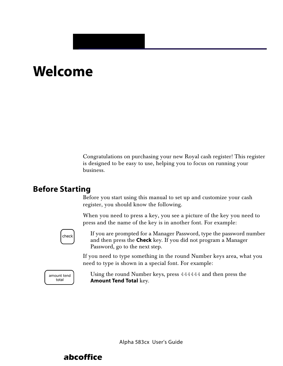 Welcome, Before starting, 1 welcome | Abcoffice | ABC Office ROYAL Alpha 583cx User Manual | Page 7 / 138