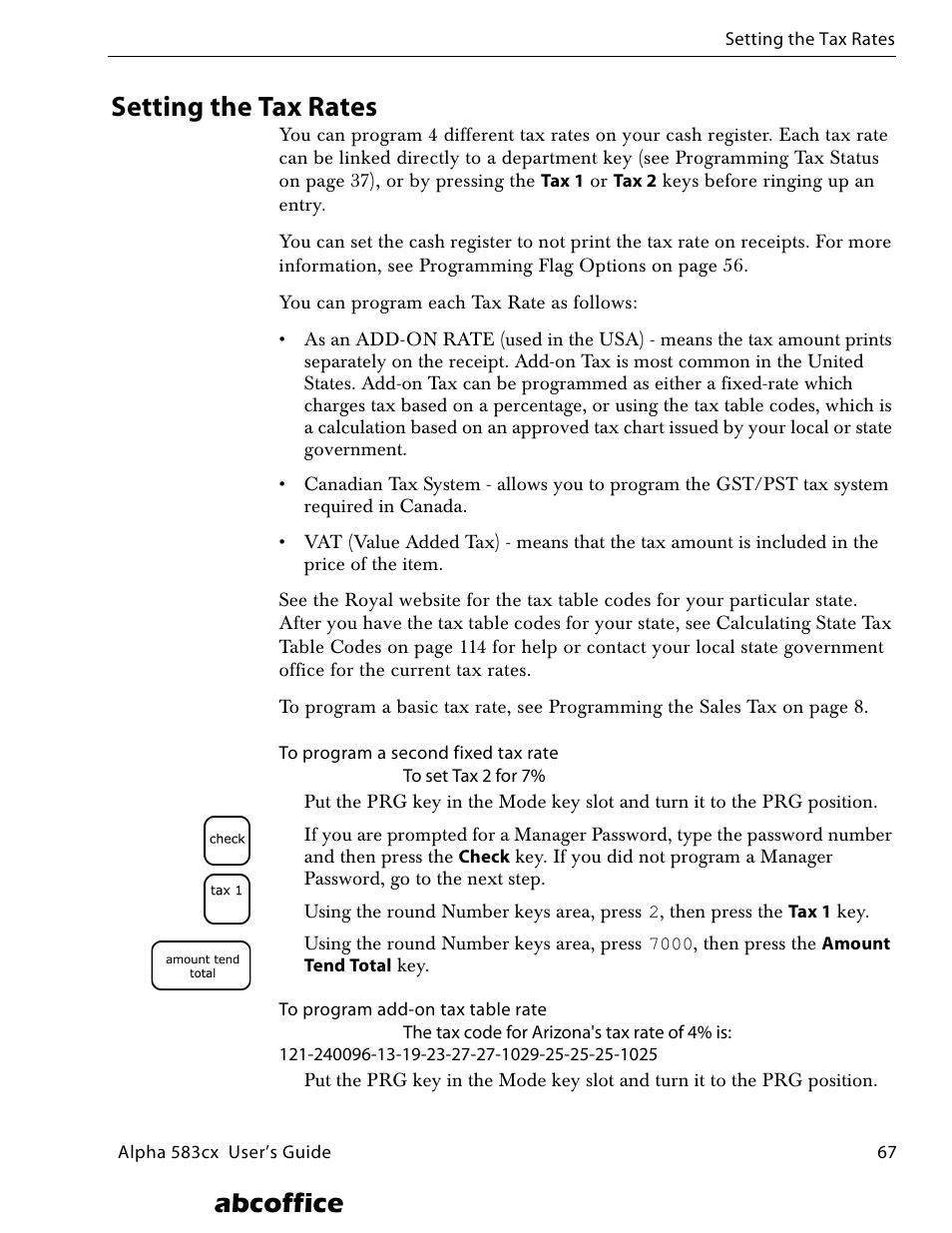 Setting the tax rates, Abcoffice | ABC Office ROYAL Alpha 583cx User Manual | Page 73 / 138